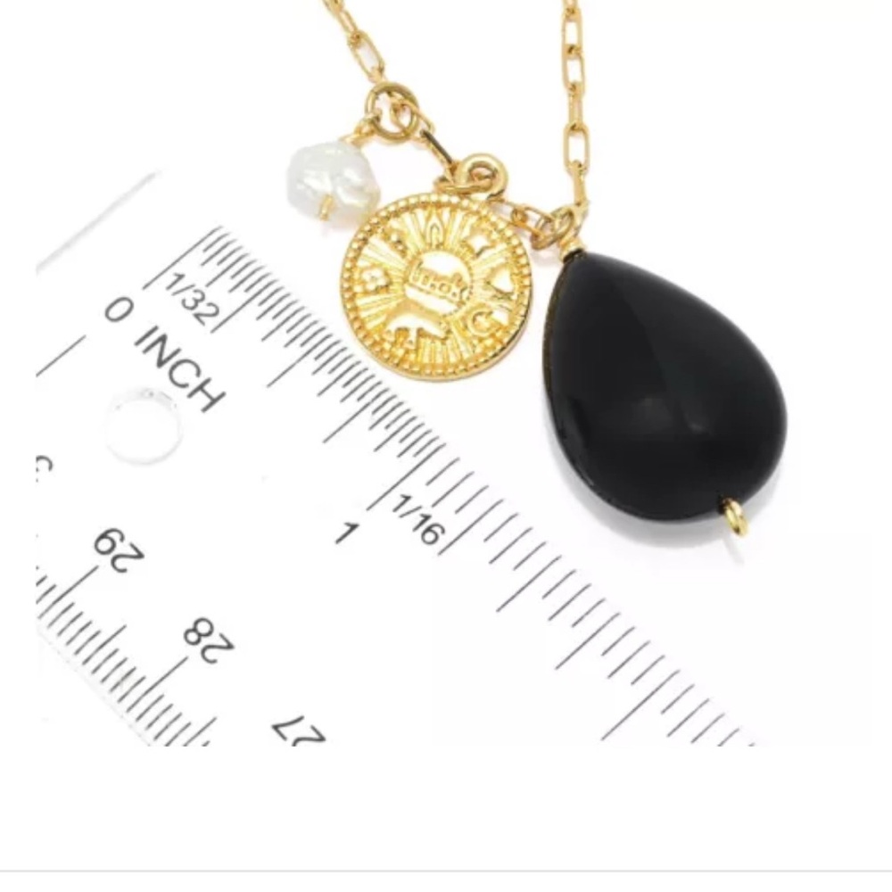 MAYAMAR 24K Gold Plated 24mm Onyx & Cultured Pearl 16"+3" Necklace‎ NWT - Picture 4 of 6